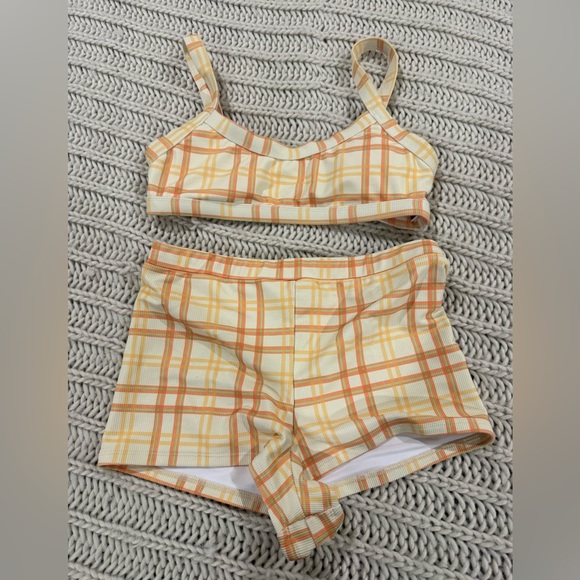 Dippin' Daisy's Other - Dippin' Daisy's Yellow Cream Plaid bralette Top & Boyshorts Bikini Set